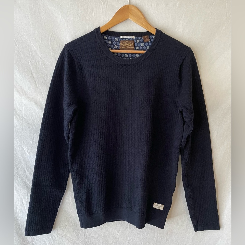 Scotch & Soda Sweatshirt Mens Small S Waffle Knit Pullover Sweater Navy Blue